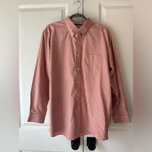 L.L. Bean Men’s Gingham Button Down Shirt Orange and White